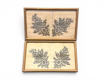 174 PairofVintageFramedBotanicalFiberEmbroideryTextilePanels