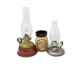 102 TwoMarkedHurricaneOilLampsSignedStudioPotteryVase