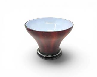 206 CzechPointGlassDarkRedArtGlassPedestalBowl