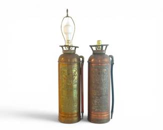 125 PairofVintageCopperFireExtinguisherTableLampsElkhartBrass