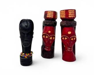 84 3HandCarvedWoodTribalFiguresAfricanBustJamaicaTikiHeads
