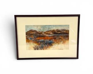 114 SignedMattedWatercolorLandscapeinWoodFrame