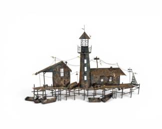 73 LargeCopperHarborLighthouseFishingDock3DSculptureScene
