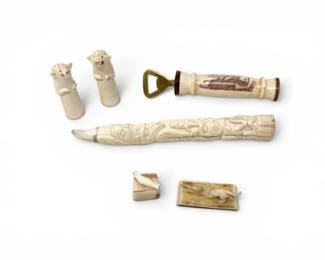 143 CarvedBoneFolkArtCollectionTotemBottleOpenerAnimalFigures