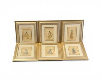 210 Setof6FramedIndianMiniatureStylePrintsWomenCourtScenes