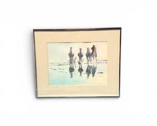 185 ClemmonsSignedWatercolorCowboyRunningHorsesFramed