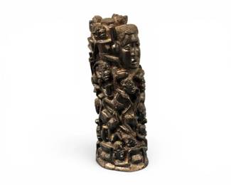 158 HeavyTribalStyleCarvedFigureSculptureMultipleFacesFigures