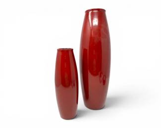 69 PairofVintageAmanoScheurichRedCeramicFloorVasesGermany