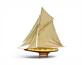 72 LargeWoodenSchoonerSailboatModelwClothSailsDisplayStand