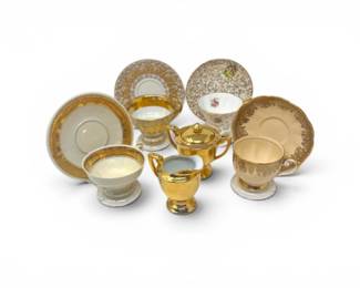 149 VintageEnglishBoneChinaTeaCupsCreamerSet10Pieces