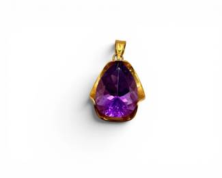 37 14KGoldPearCutAmethystPendant35Grams