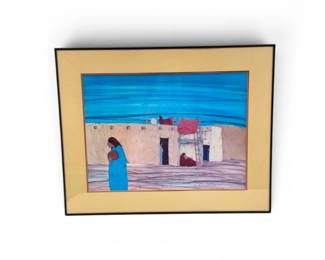 131 SouthwesternAdobeVillageLandscapePrintMetalFrame