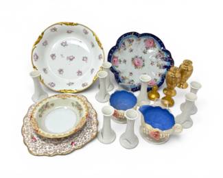 226 VintageMixedPorcelainDecorCollectionCandlesticksPlatesMore