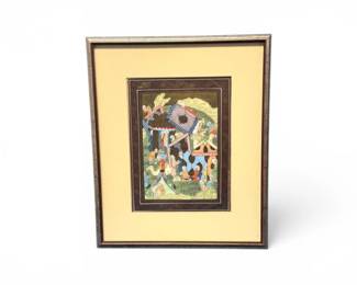 187 PersianSchoolSilkWallHangingMughalCourtSceneFramed