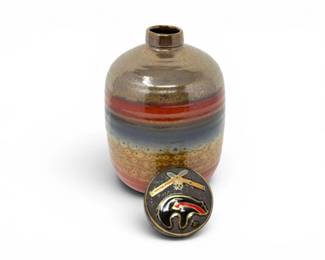 104 StudioPotteryVaseSouthwesternStyleLiddedTrinketBox