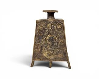 38 MarkedStudioPotteryGeometricVasewIncisedFolkArtDesign