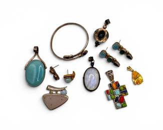 78 SterlingSilverJewelrywGemstonesPendantsEarrings988Grams