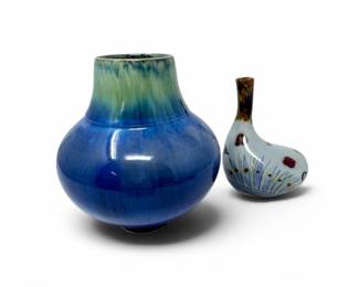 140 PairofStudioPotteryCeramicVasesBlueGlazeFloralBudVase