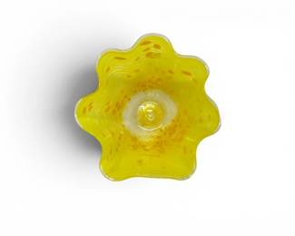 188 HandBlownArtGlassRuffledYellowConfettiBowl