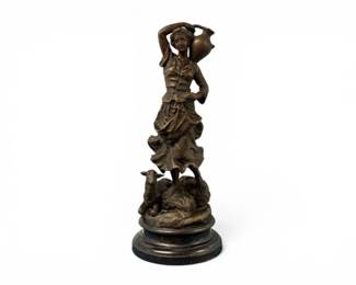 154 PaintedCopperFigureofaShepherdesswLambWoodenBase