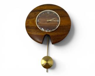 55 MidCenturyModernStyleSolidWoodWallClockwBrassPendulum