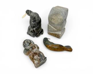 136 CarvedSoapstoneInuitStyleFigureAnimalSculptureCollection