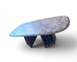 22 MarbleTopCoffeeTablewSculpturalWoodBase