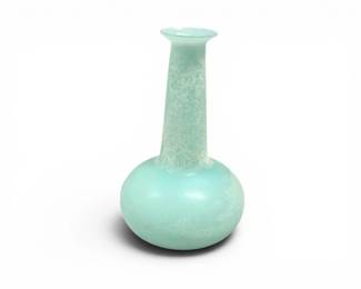 49 VintageFrostedTurquoiseArtGlassBottleVaseMadeinItaly