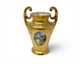 194 LeMieux24KGoldHandDecoratedPorcelainVasewCourtingScene