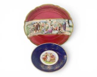 221 VintageThreeCrownChinaHandPaintedRedCobaltBluePlates