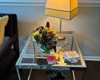 Glass/Metal End Table, Lamp