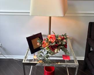 Glass/Metal End Table, Lamp