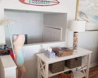 Foyer table; table lamp