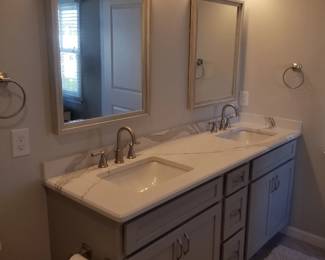 Contemporary double bath vanity; mirror; vanity lights