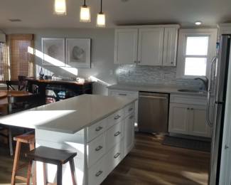 Kitchen island; pendant lights
