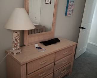 6-drawer dresser with mirror; shell table lamp