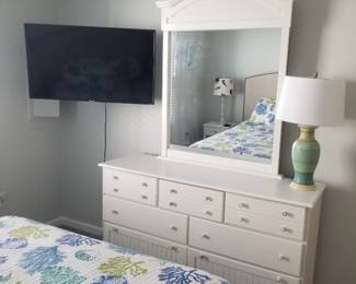 Dresser with mirror; TV with bracket