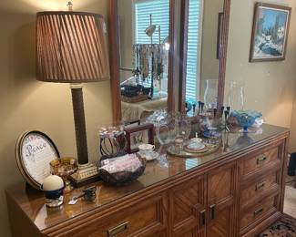 Thomasville/ Huntley retro walnut triple dresser with 2 mirrors 