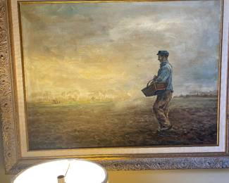 Mid century French peasant oil painting 