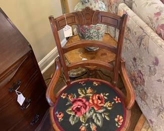 Eastlake walnut side chair with needlepoint seat