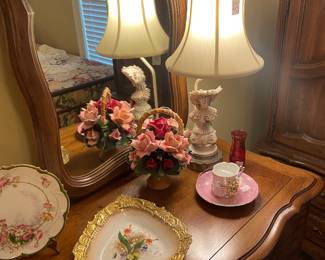 Cordy china lamp and more china flowers, etc.