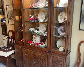 Mid century carved oriental breakfront/ china cabinet 