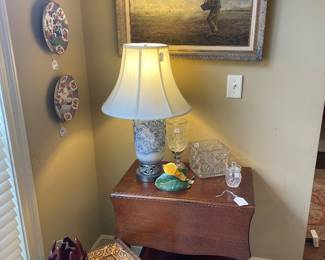 Mahogany tea cart/ table and mid century Italia Inlaid music box table 