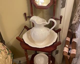 Wash stand with pitcher and bowl