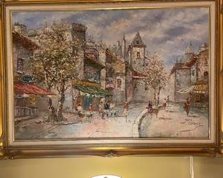 Listed French artist Louise Basset Paris scene oil on canvas