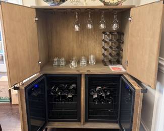 #28 Loire American Oak Bar Cabinet Integrated Cooling Storage with 2 20 Bottle Wine Coolers $875.00