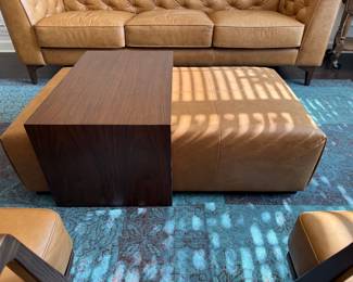 #22 Poly & Bark Jarmo Leather Ottoman with Walnut Table 47Wx30Dx16.5H $500.00