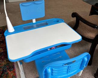 #74 Child Desk with Pull Out Drawer, Chair & Lamp $60.00