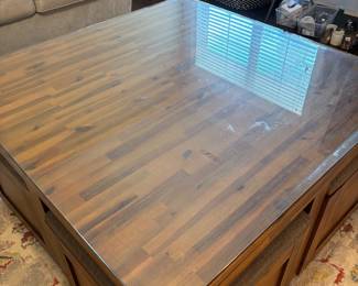 #54 Cresent Furniture Co. Glass Top Coffee Table with 4 rolling storage seats 42x33 $375.00