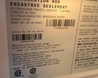 #2 Fridgidaire refrigerator freezer serial # 8A25010750 Dec 2022 $100.00